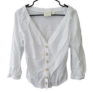 Anthropologie Maeve Long Sleeve White Button Down Top